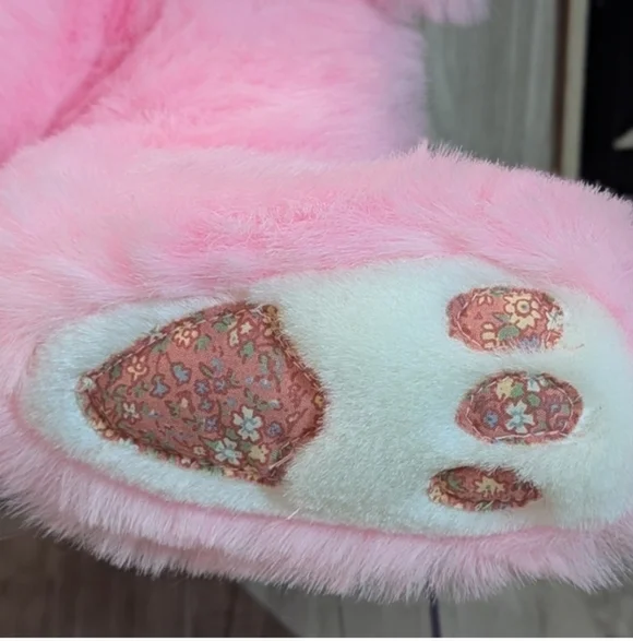 Vintage 80s Pink EASTER Bunny Stuffed Animal Plush Quilted Ears, Feet & Bow 25" - Picture 5 of 12